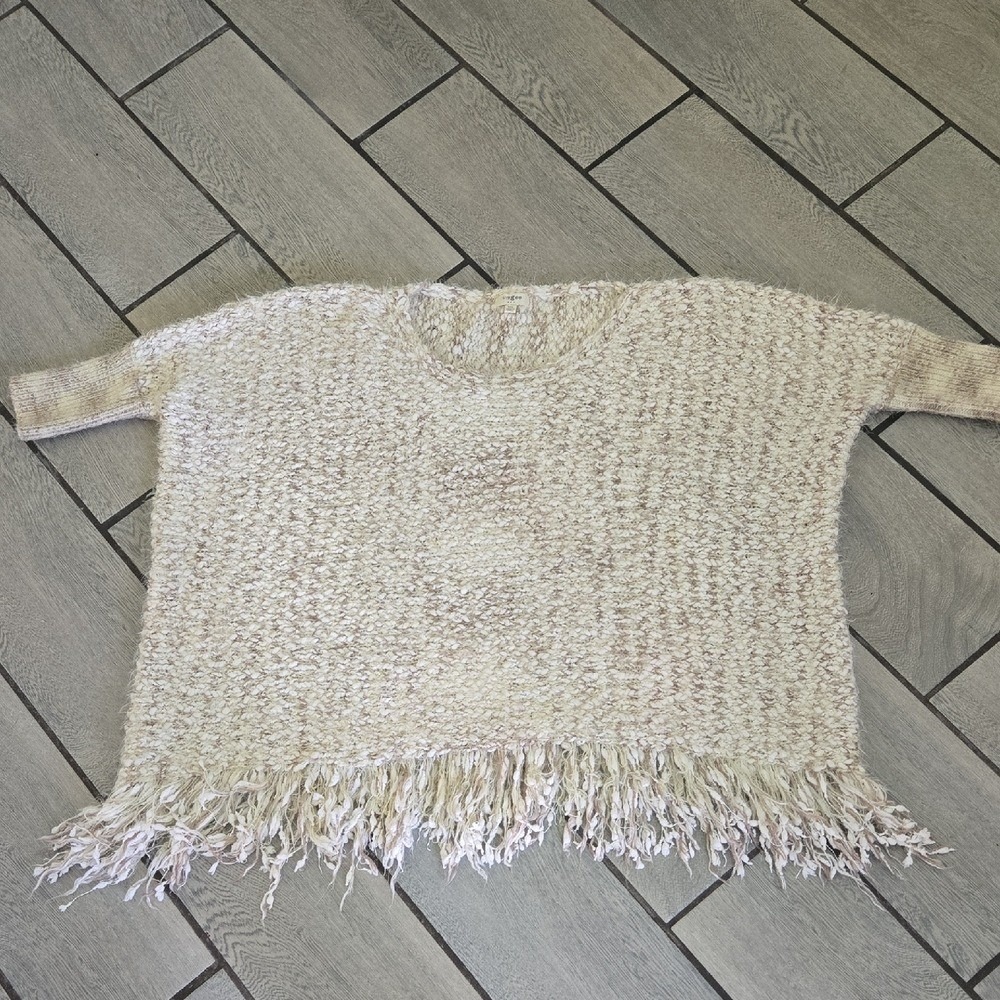 Umgee USA Womens M/L Cream Tan Popcorn Eyelash Knit Open Front Cardigan A9820